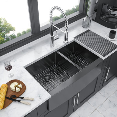 Didona 36'' L Farmhouse / Apron Double Bowl Stainless Steel Kitchen Sink