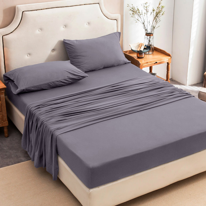100% T-Shirt Cotton Super Soft Comfy Breathable Fits Mattress Up To 20" Extra Deep Pocket, Violet Gray