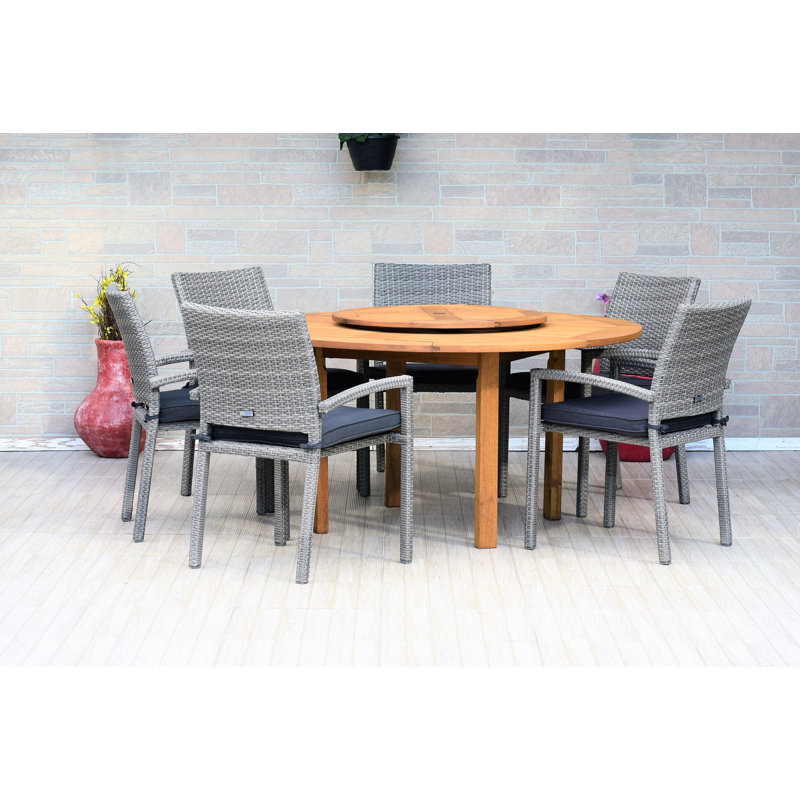 Anautica Round 6 - Person 59'' Teak Finish Outdoor Furniture Dining Set