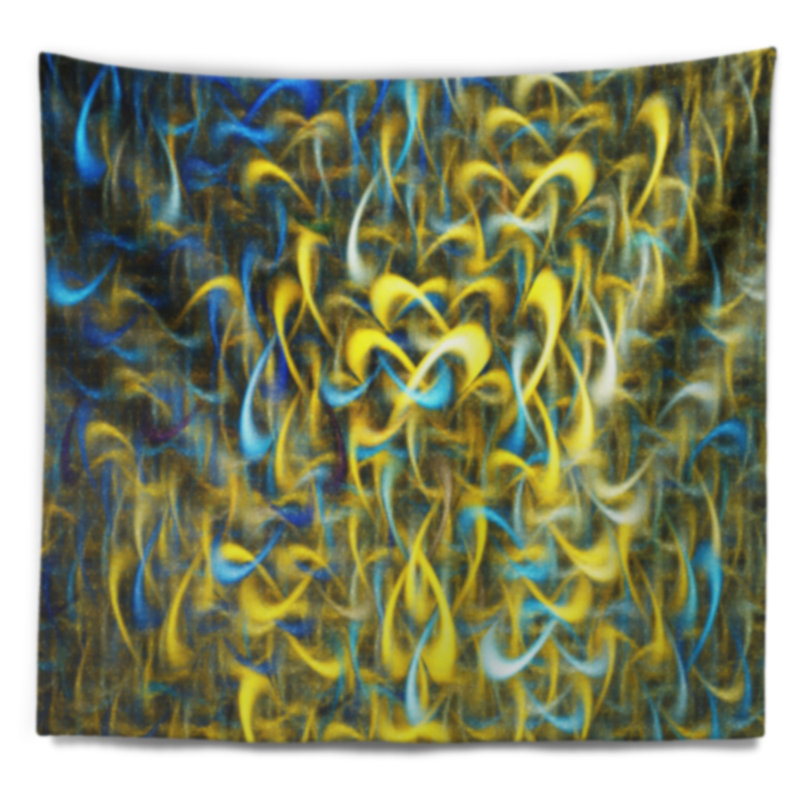 Tapisserie abstraite à motif fractal aquarelle dorée, H 68 po x l 80 po