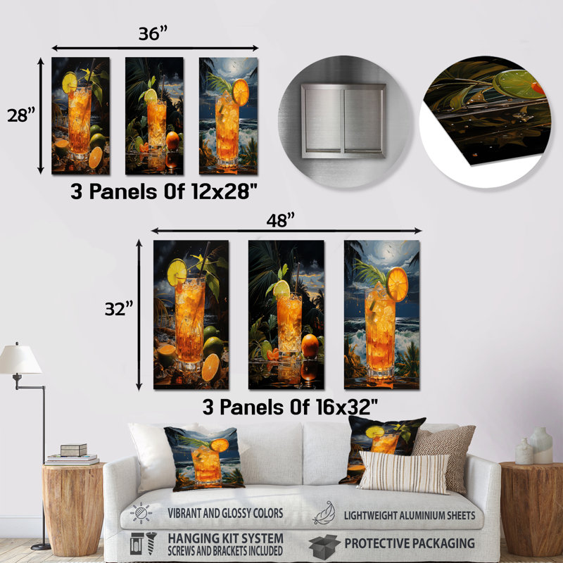 Ensemble de 3 décorations murales en métal Hurricane Horizon Cocktail Harmony, H 28 po x l 36 po
