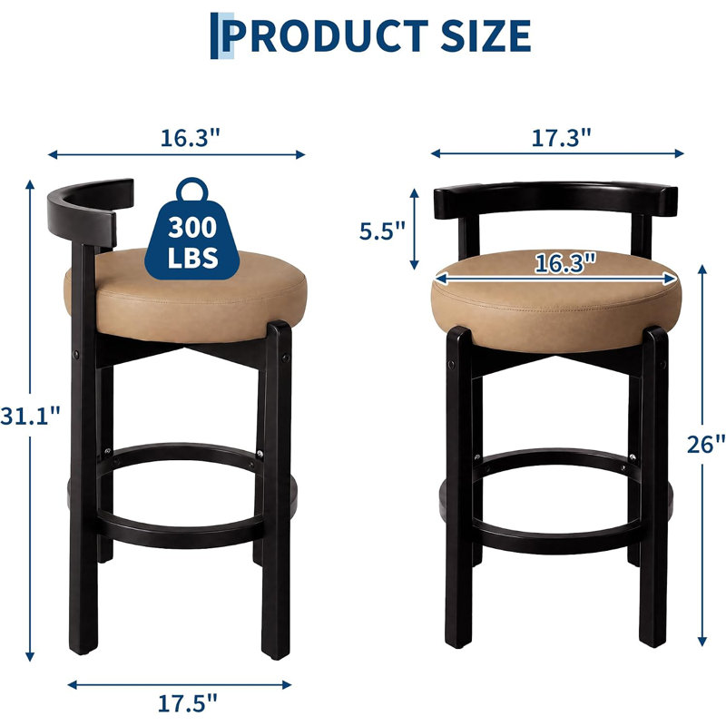 Upholstered Counter Stool, Brown/Black