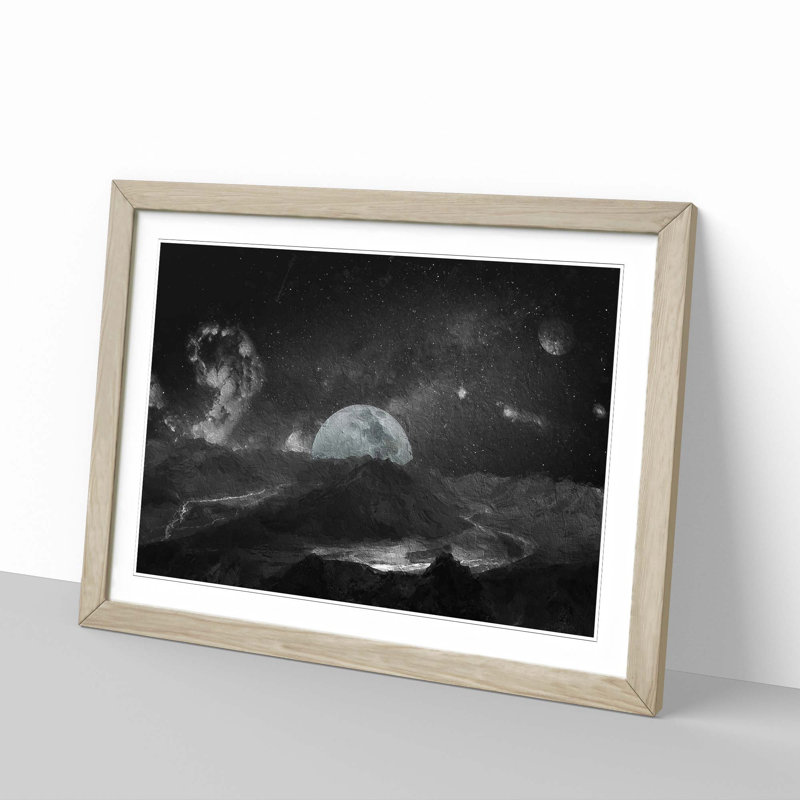 View of the Moon - Picture Frame Painting Print, 48cm H x 65cm W x 2cm D, Oak Framed