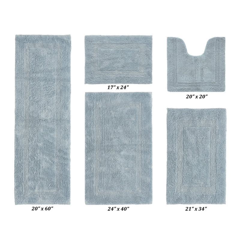 Ensemble de tapis pour salle de bain 5 pièces Lux Premium 2370 GSM, Bleu, 5 pièces (17 po x 24 po | 20 po x 20 po | 21 po x
