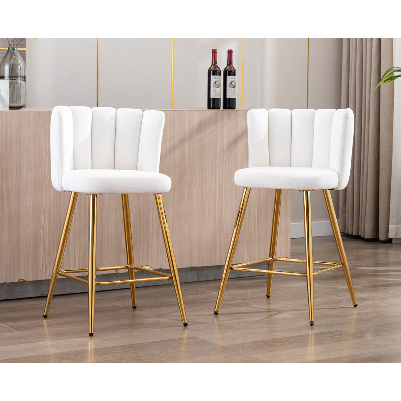 Latefa Upholstered Counter Stool with Iron Frame, Cream Fabric/Gold Frame
