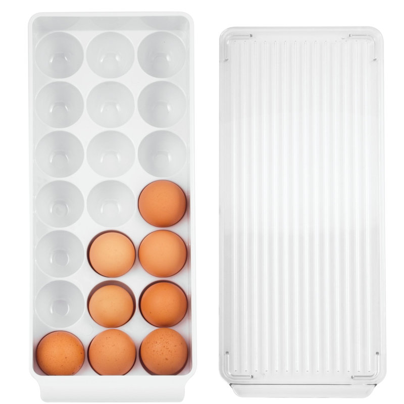 iDesign Fridge Binz BPA-Free Plastic Stackable Egg Holder - 14.5" x 6.25" x 3", Clear/White