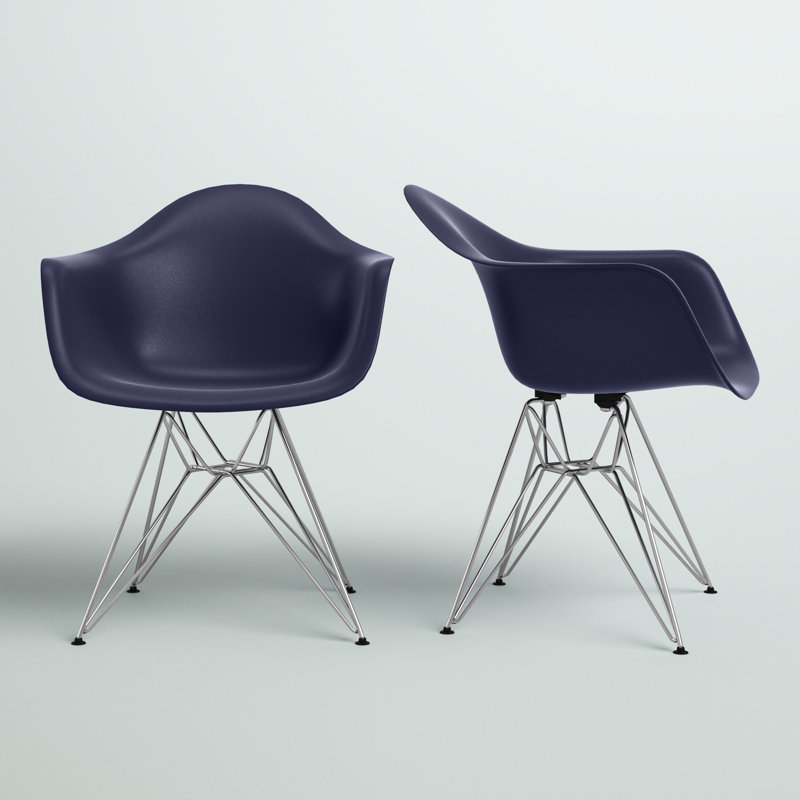 Chaise en plastique Herculaneum avec base chromée, Bleu marine