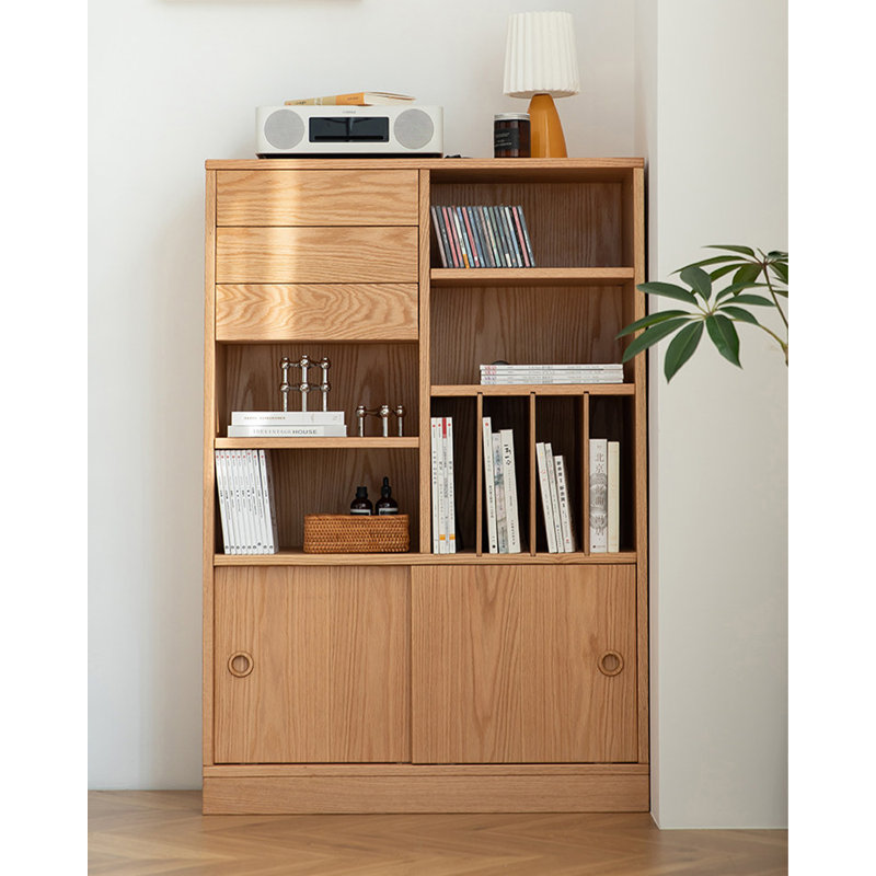 Solid Red Oak Multi Functional Storage Cabinet with Drawers and Door