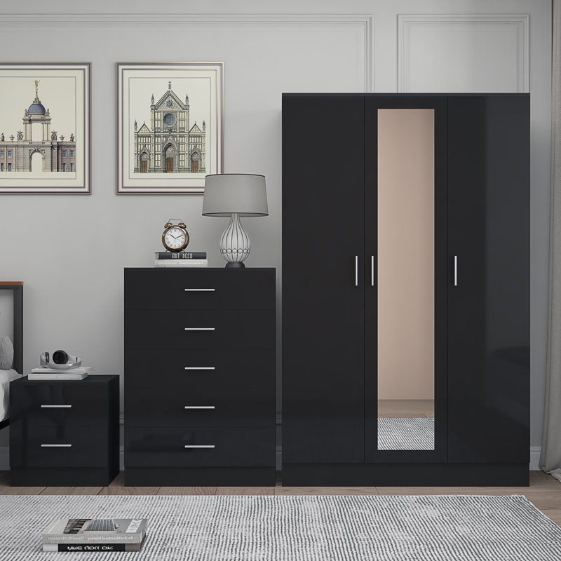 Eva Piece Bedroom Set, Black Gloss / Black Oak