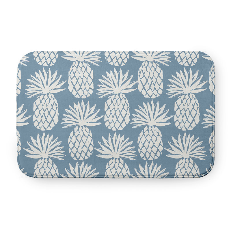 Tapis de bain à motif ananas, L 17 po x L 24 po, Bleu clair