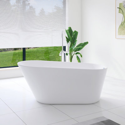 Baignoire de trempage autoportante 61 po en acrylique blanc brillant 61 po