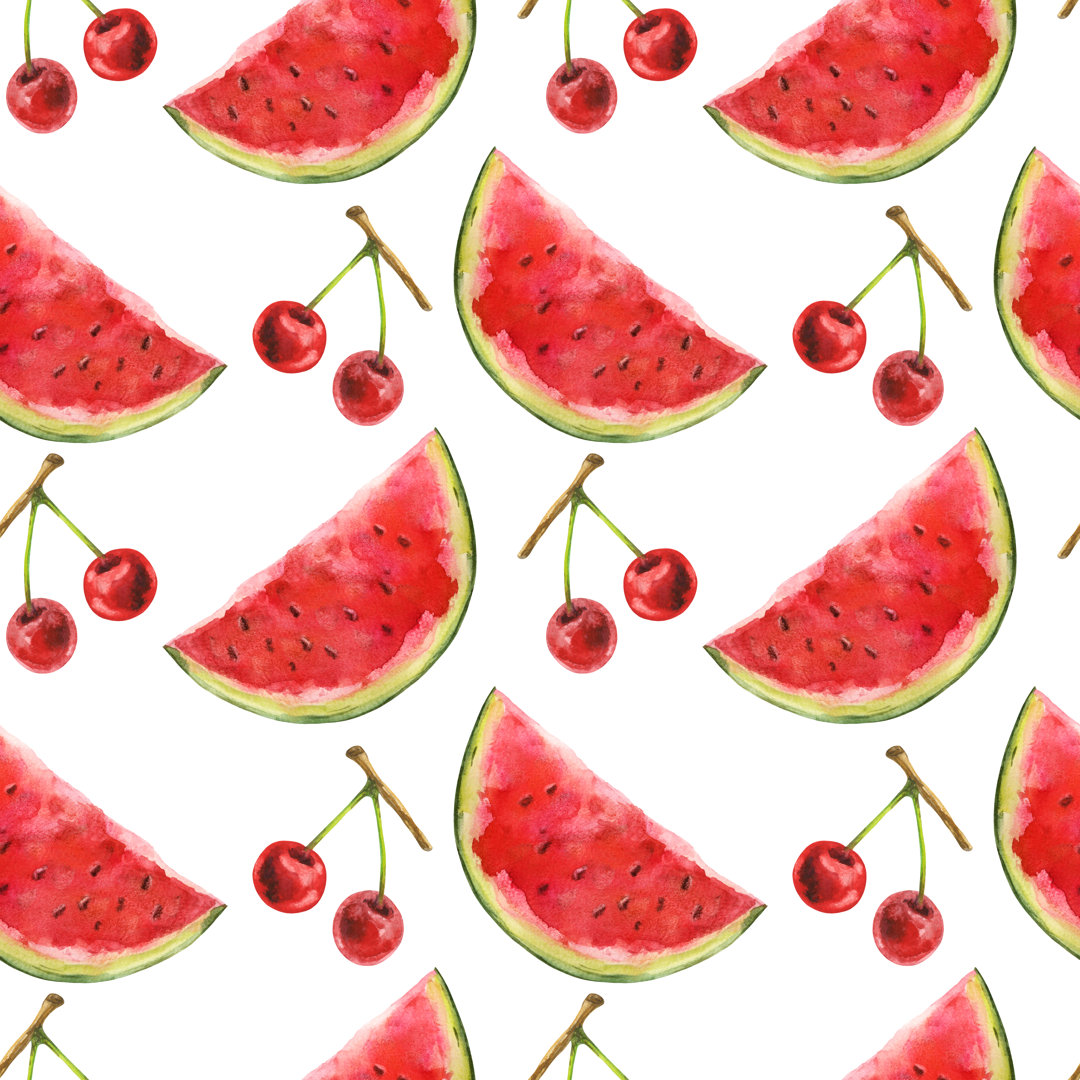 Watermelon And Cherry von Color_Brush - Leinwanddrucke im Wrapped Design