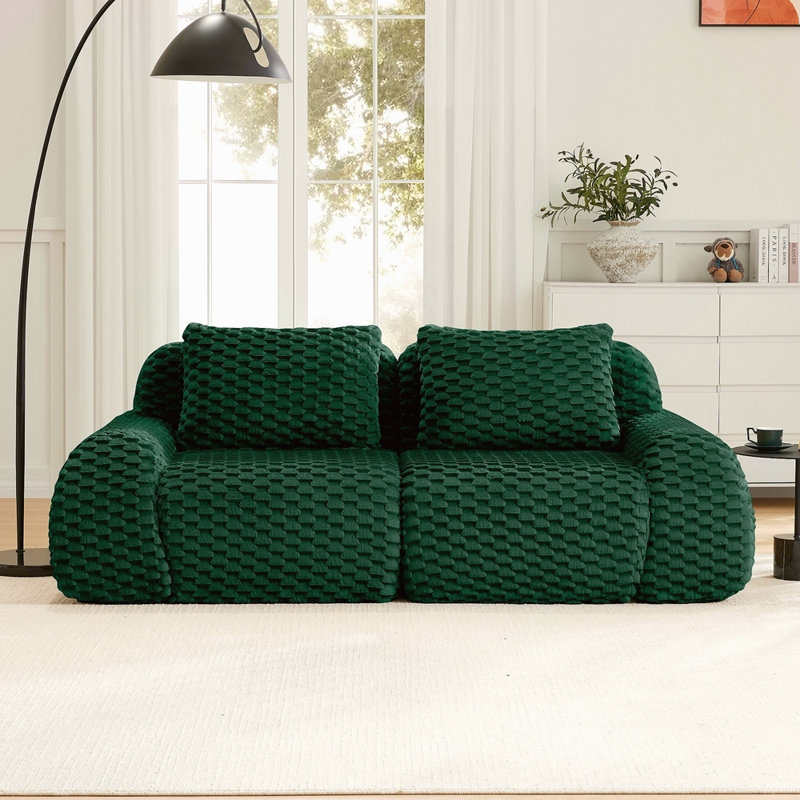 Canapé modulaire moderne de 82 po pour le salon, tissu en flanelle, très texturé, canapé 2 places surdimensionné, assise profonde, assise profonde, canapé désossé, connexion par boucle, conception antidérapante, sans assemblage