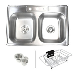 33.125'' L Drop-In Double Bowl Stainless Steel Kitchen Sink