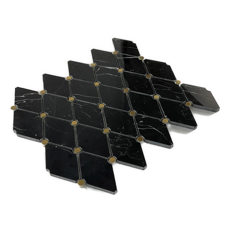 2" x 3.5" Nero Marquina and Gold Metal Mosaic Wall & Floor Tile