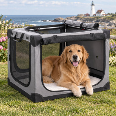 30 X 21 X 21 Inch Collapsible Soft Dog Crate For Dogs Up To 50 Lbs, Portable Travel Pet Kennel With 4 Zip Doors, Foldable Indoor Outdoor Crate With Mat, Carry Bag