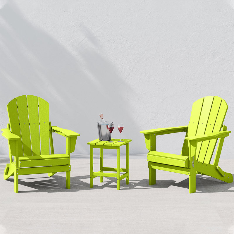 Laguna Foldable Outdoor Adirondack Chair With Table, Lime