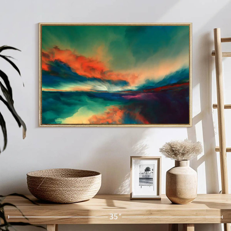 Coucher de soleil, Cadre flottant en bois naturel, 25 po x 17 po