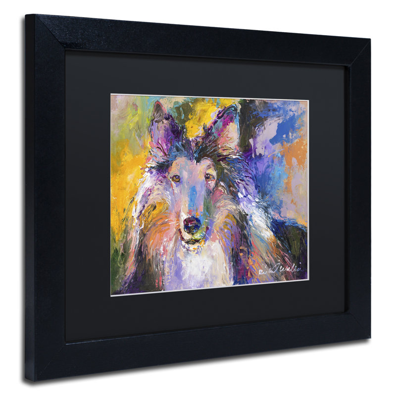 « collie », reproduction sur toile, H 11 po x l 14 po x P 0,5 po, Noir, Cadre noir