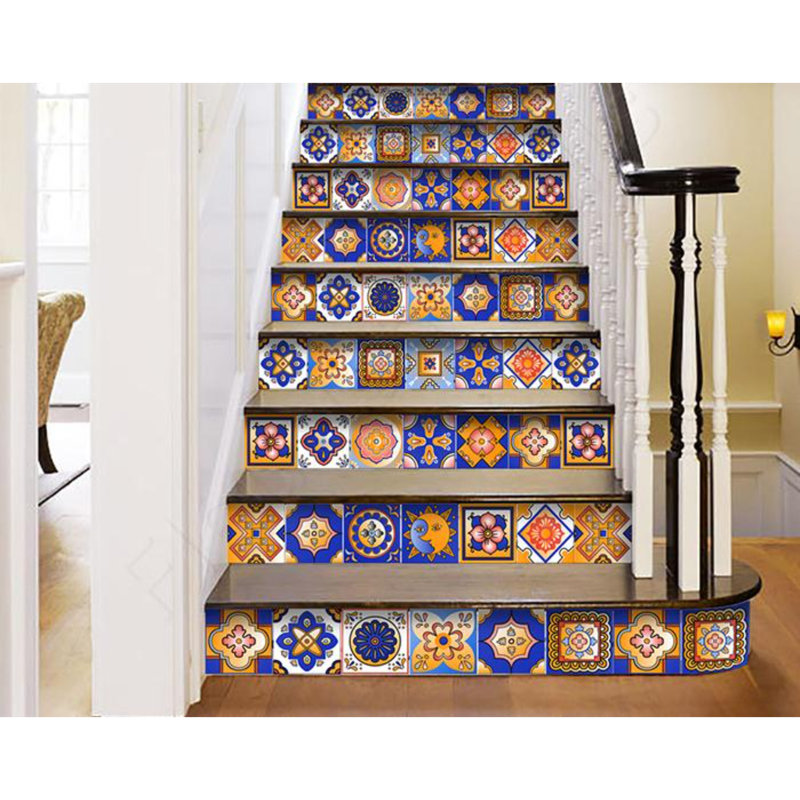 Adhésif décoratif à carreaux décoratifs, 6 po x 6 po, Jaune / bleu / blanc
