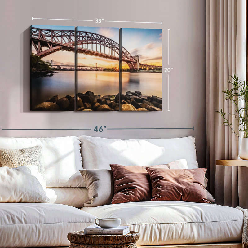 «Triboro Bridge At Sunset», 3 pièces, H 20 po x l 33 po