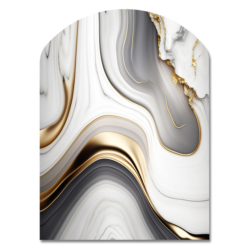 «Abstract Geode Marble Waves Grey I», reproduction d'art asymétrique abstraite en métal, sculpture murale en métal