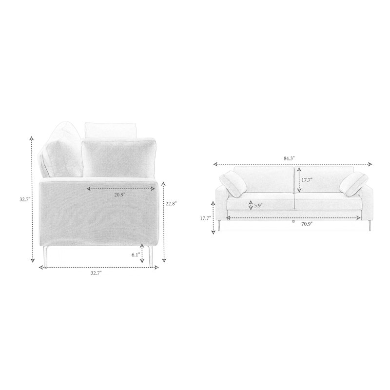 Jeses MINIMORE Modern Style Etta 84.3" Mid-Century Modern Design Sofa, Off White Linen Blend