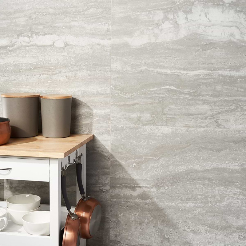 Basic Travertine 24x48 Matte Porcelain Tile, Silver