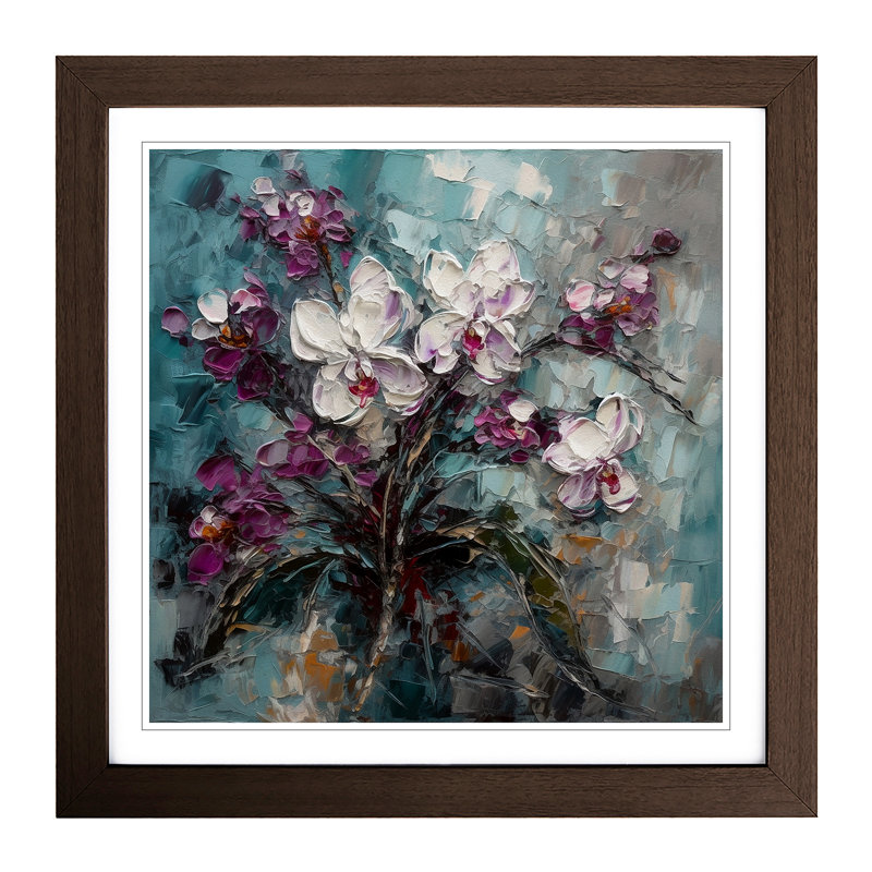Orchid Flower Palette Knife Painting No.3 - Framed Print, Walnut
