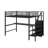 Full Size Metal Loft Bed With Storage Staircase,Desk, LED Light And Small Wardrobe-1146201133