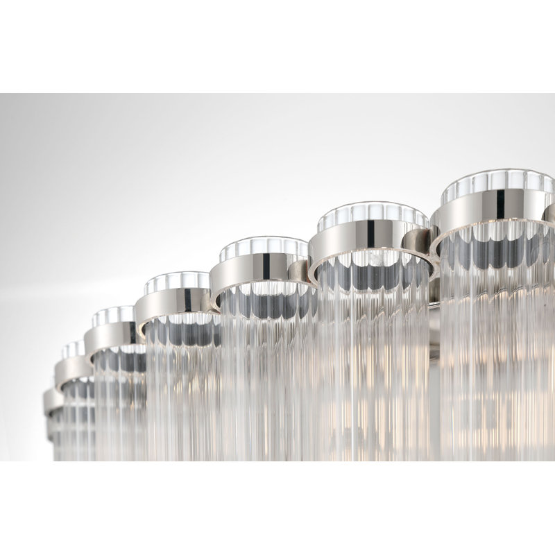 Plafonnier encastré, 9 lumières, 24 po, nickel poli, verre nervuré, Nickel poli
