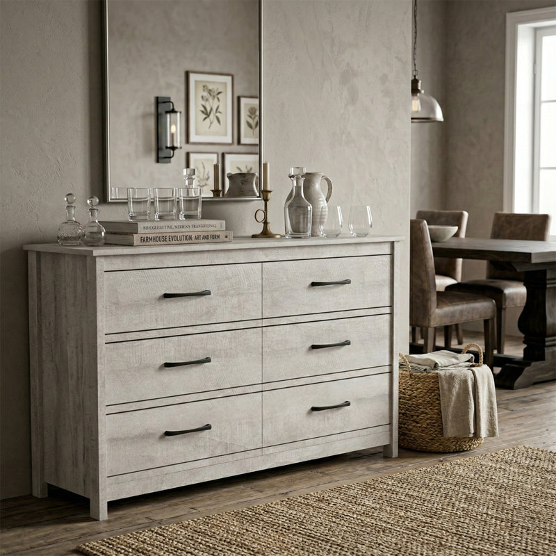 Commode 6 tiroirs Aubarta, Gris