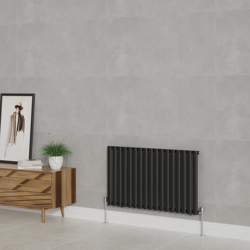 Shirly Horizontal Oval Panel Radiators, 60cm H x 100.3cm W, Normal Black, 1