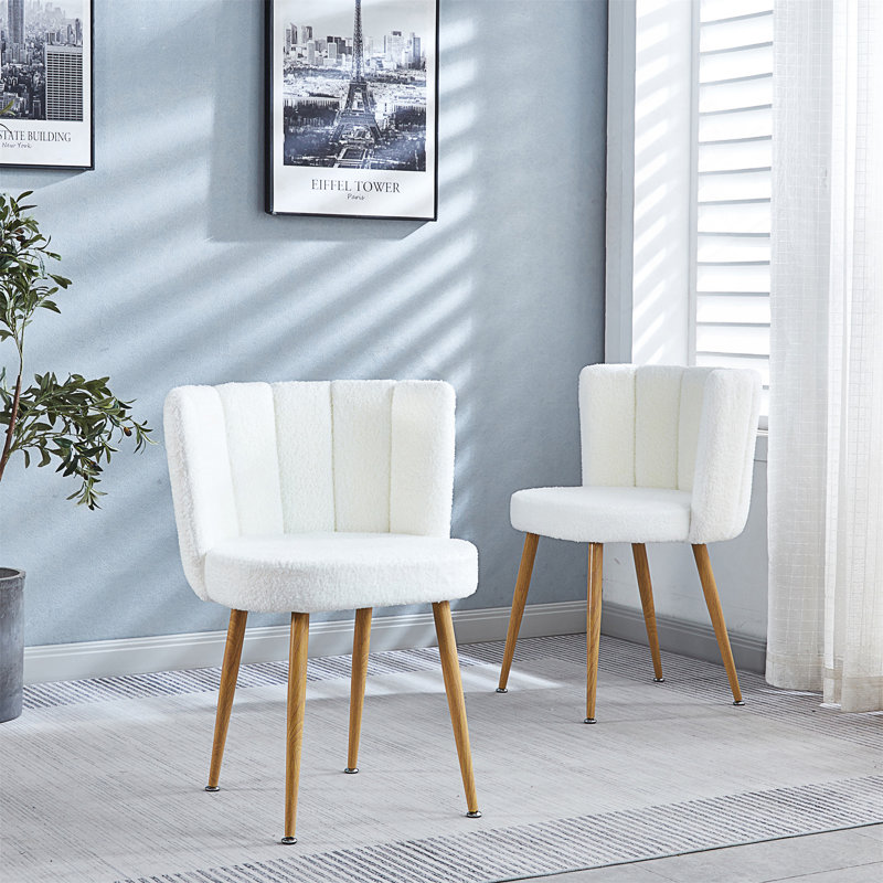 Chaise d'appoint moderne (ensemble de 2) avec pieds en tube de fer couleur bois, Blanc