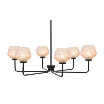 Lustre 6 lumières Sandia illustré en finition noir mat avec verre texturé ambre de 6 po