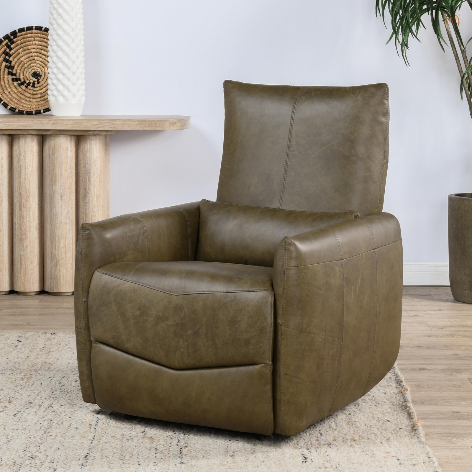 Mira 33" Genuine Leather Swivel Power Recliner, Earth Brown Genuine Leather