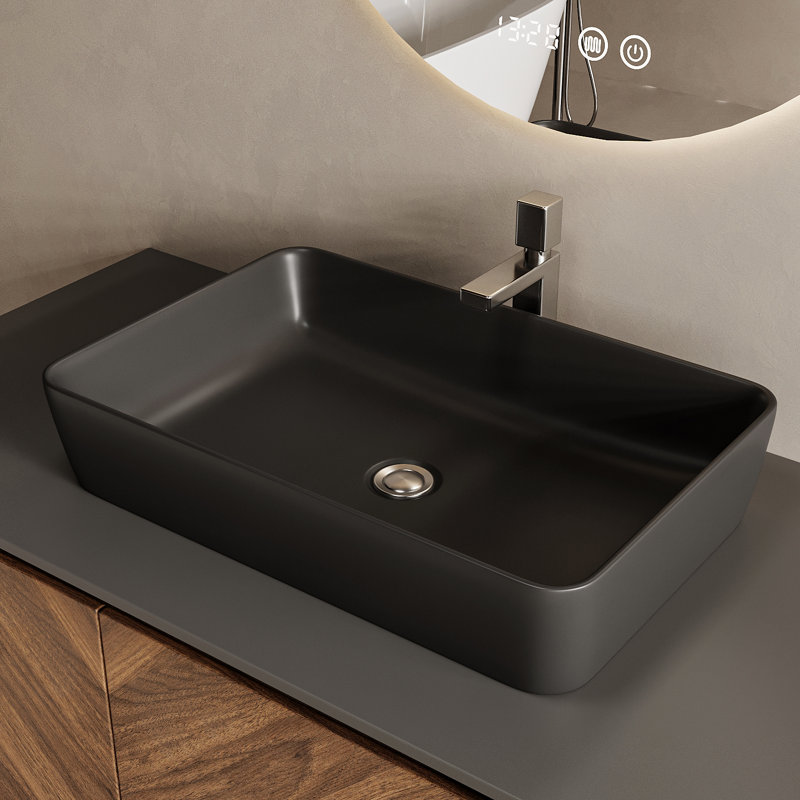 Black Rectangular Ceramic Vessel Sink, 4.33" H X 19.7" L X 13.4" W, Fits 3.35" Countertop Hole