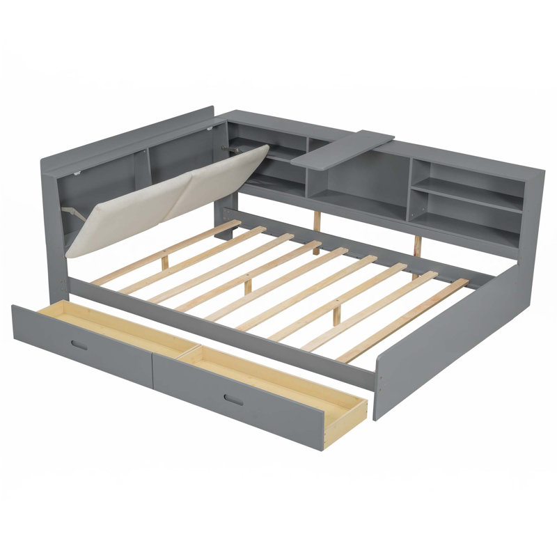 Platform Bed With 2 Drawers, Gray, Full