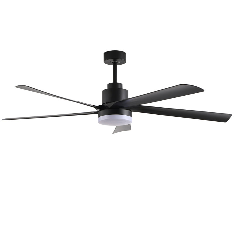 Ventilateur de plafond noir 65 pouces avec lumière, ventilateur à 5 pales à DEL à intensité variable avec télécommande, conception moderne et silencieuse pour le salon et la chambre à coucher (silencieux / 6 vitesses / réversible / moteur à courant continu)