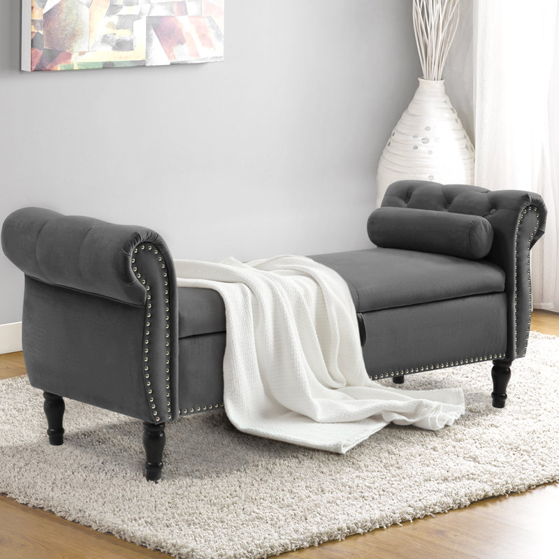 Chaise longue avec accoudoirs capitonnés Dejonnae, Velours gris