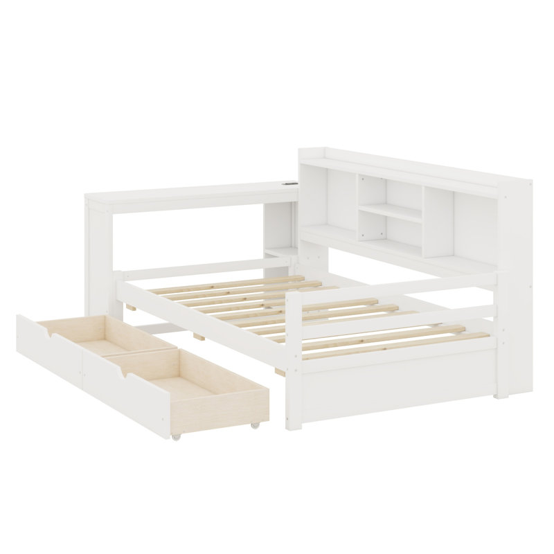 Lit de jour en L avec tiroirs de rangement, bureau, Blanc