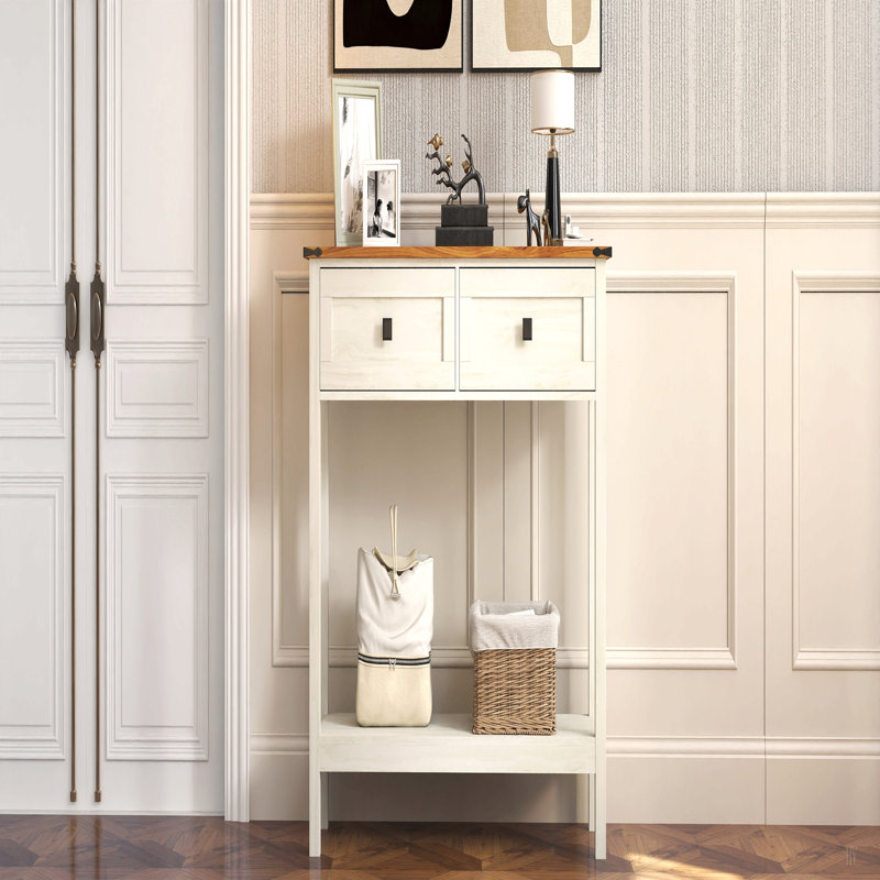 Console de style campagnard avec 2 tiroirs et tablette de rangement inférieure pour le vestibule, table d'appoint rustique avec tiroir de rangement et tablette pour le salon, le couloir