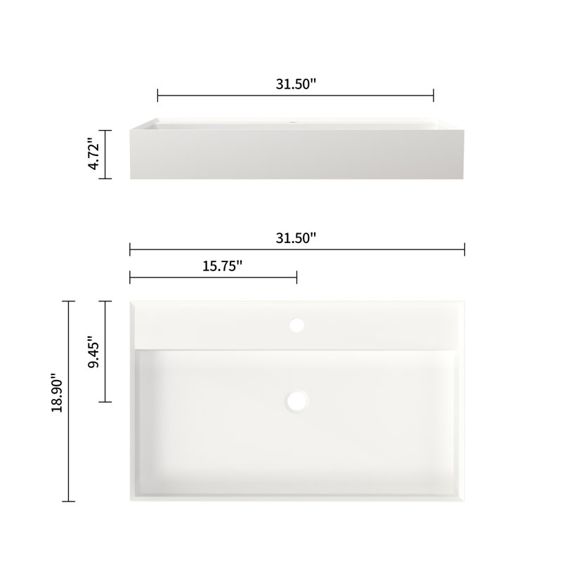 Solid Surface Stone Resin Bathroom Basin - Matte White, 19.45 In Wide, 32.12 Deep, 4.65 High, 34.33 Lb, Adapts To Different Layouts, Resin, Multiple Installation Methods, Elegant And Simple,
