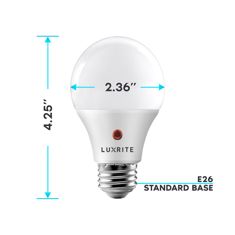 Luxrite A19 LED Dusk To Dawn Light Bulbs Enclosed Fixture Rated 3000K Soft White 800 Lumens Damp Rated E26 Base (2 Pack)