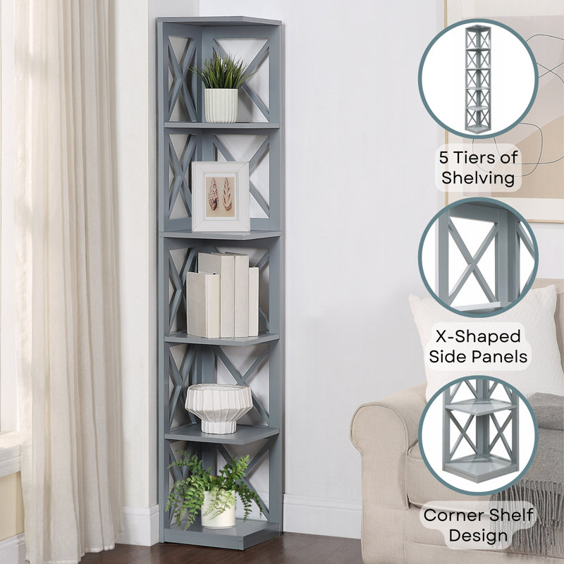 Darek 63.75" H x 12" W Corner Bookcase, Gray