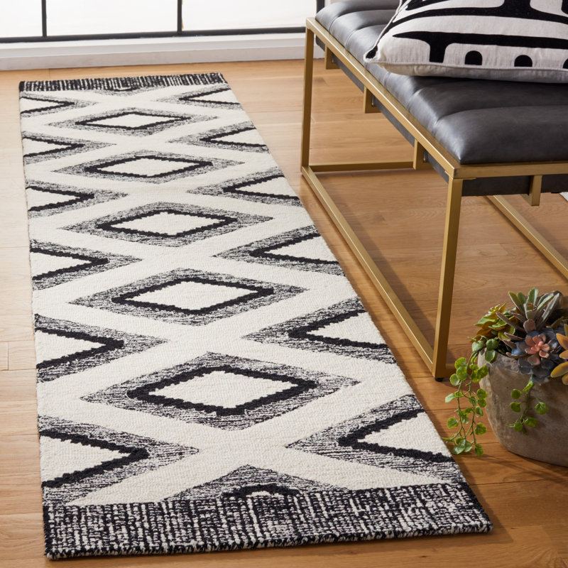 Tapis en laine touffeté à la main Abbie-Mai, Tapis de couloir 2 pi 3 po x 9 pi