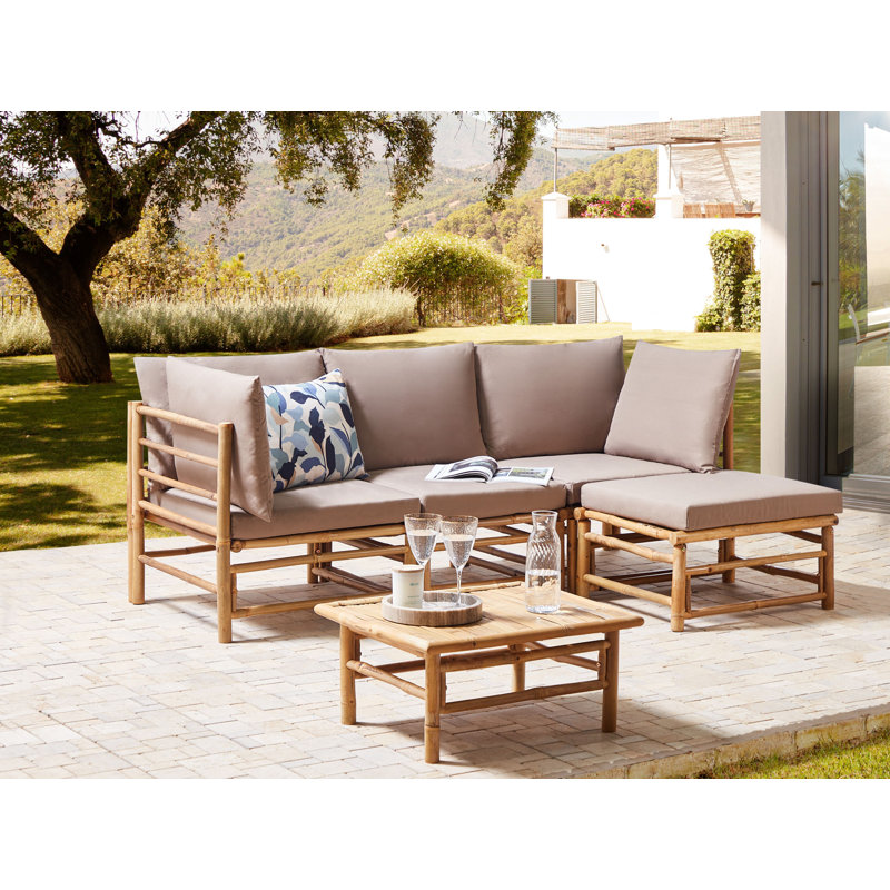 CERRETO Wood Outdoor Armless Lounge Chair, Taupe