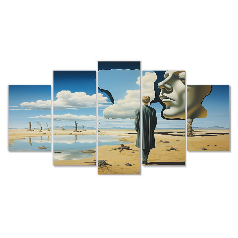 The Face of the Earth - surréalisme, art mural sur toile 5 pièces, H 32 po x l 60 po