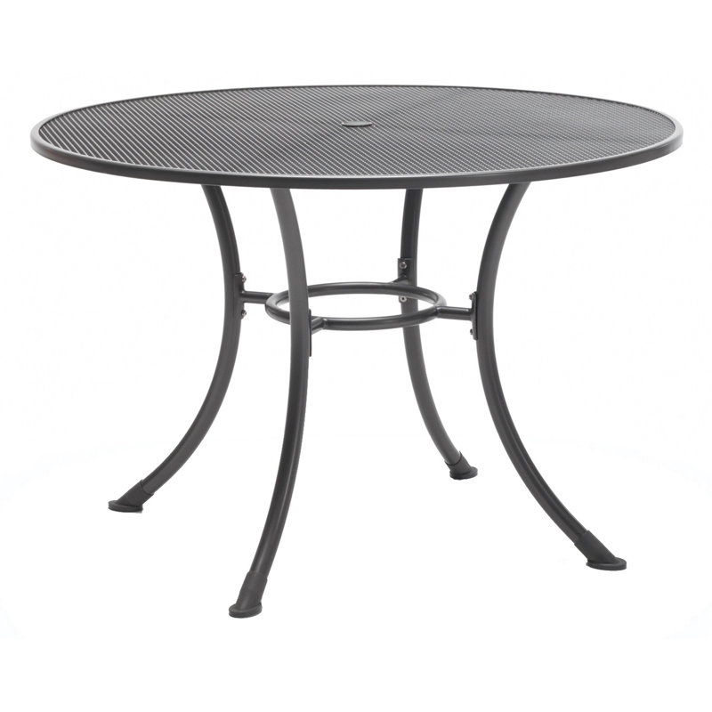 Gray 42" Round Steel Outdoor Dining Table with Umbrella Hole