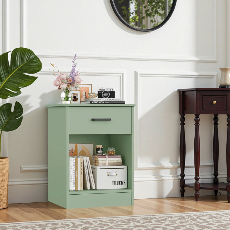 Ignacio 23.6" H Wood Nightstand with Drawer, Individual, Sage Green
